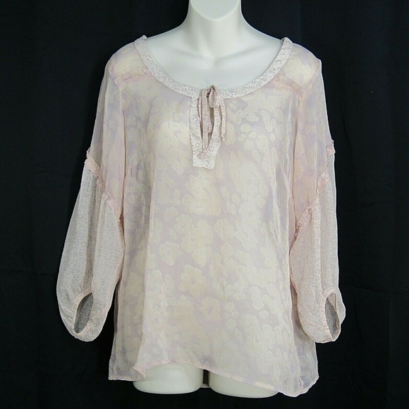American Eagle Outfitters Sheer Floral Peasant Top - Picture 1 of 8